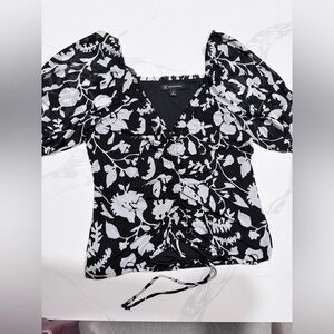 INC International Concepts Black and White Floral Blouse